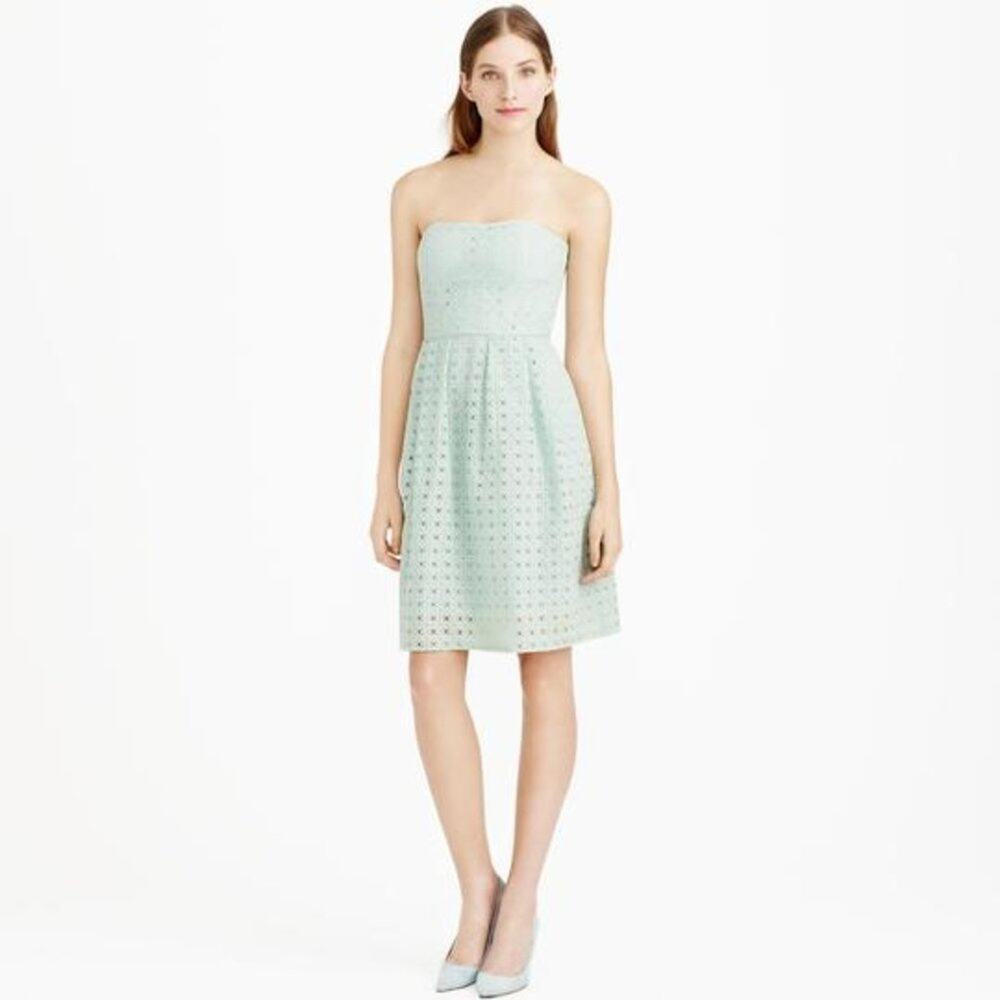 J. Crew Dusty Seaglass Hayley Eyelet Strapless Dress